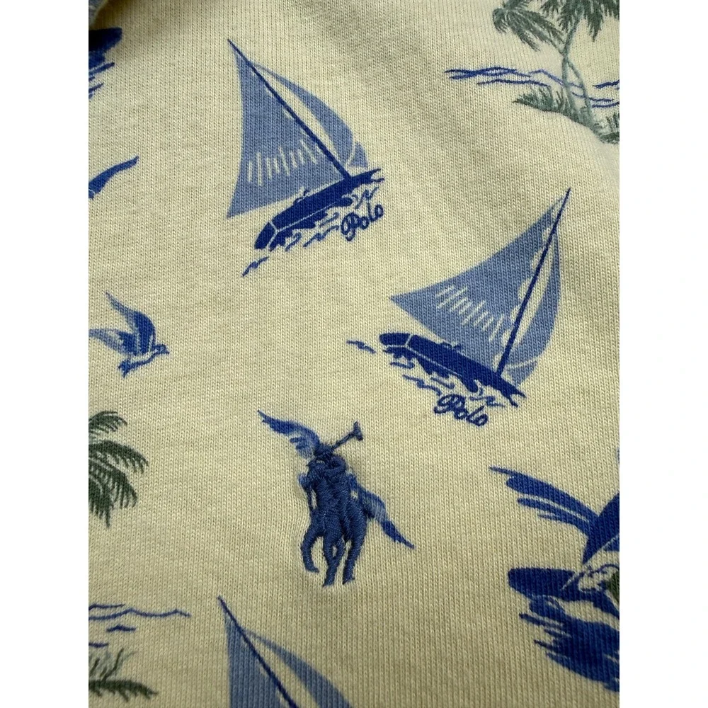 Polo Ralph Lauren Kids Yellow Nautical Sailboat Palm Tree Polo Shirt Size S 8